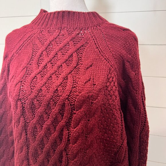 Anrabess Oversized Cable Knit Maroon Sweater Size M - Picture 2 of 6